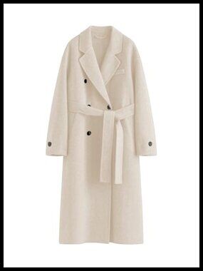 Womens Wool Pea Coat Double Breasted Belted Trench Coat Fall Winter